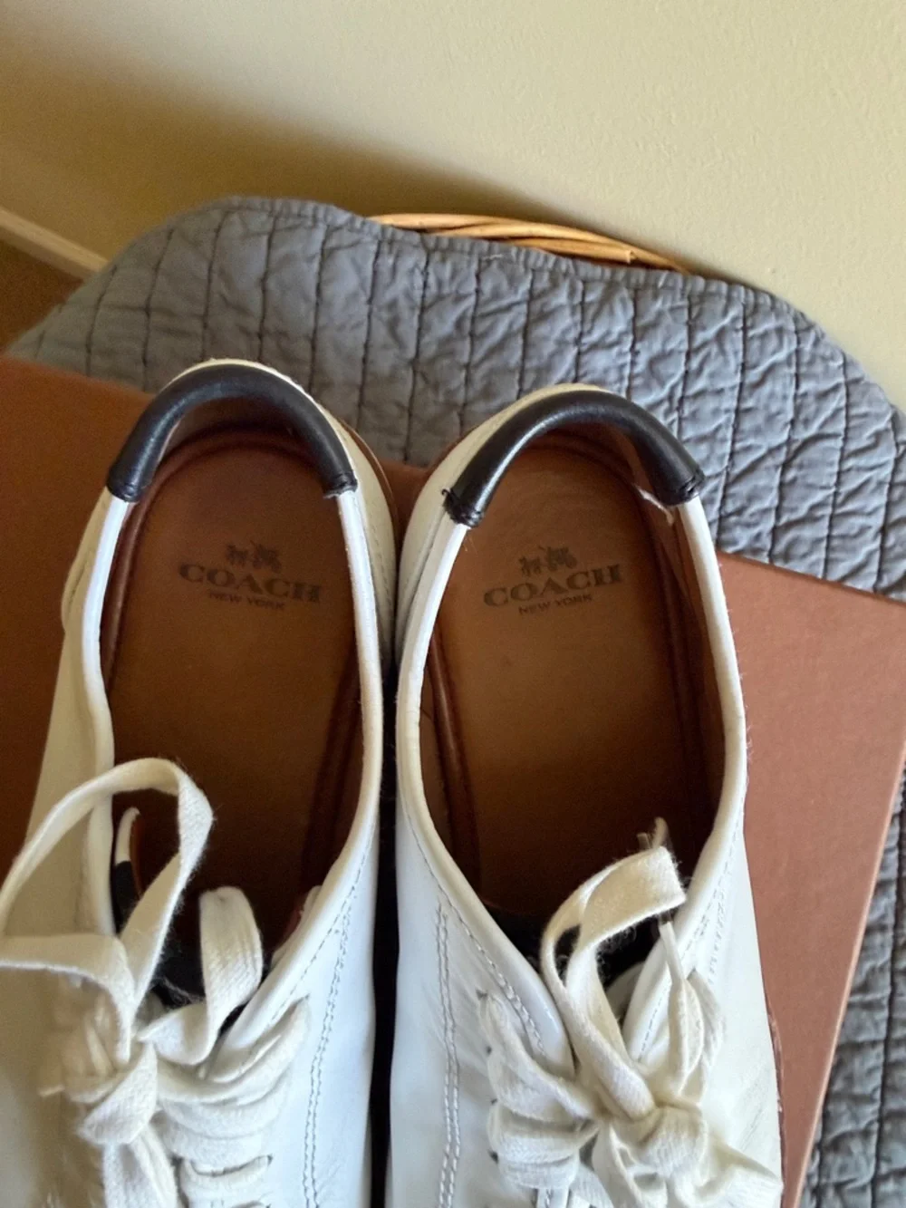 Coach White Leather Sneakers with Brown Trim - Picture 4 of 4